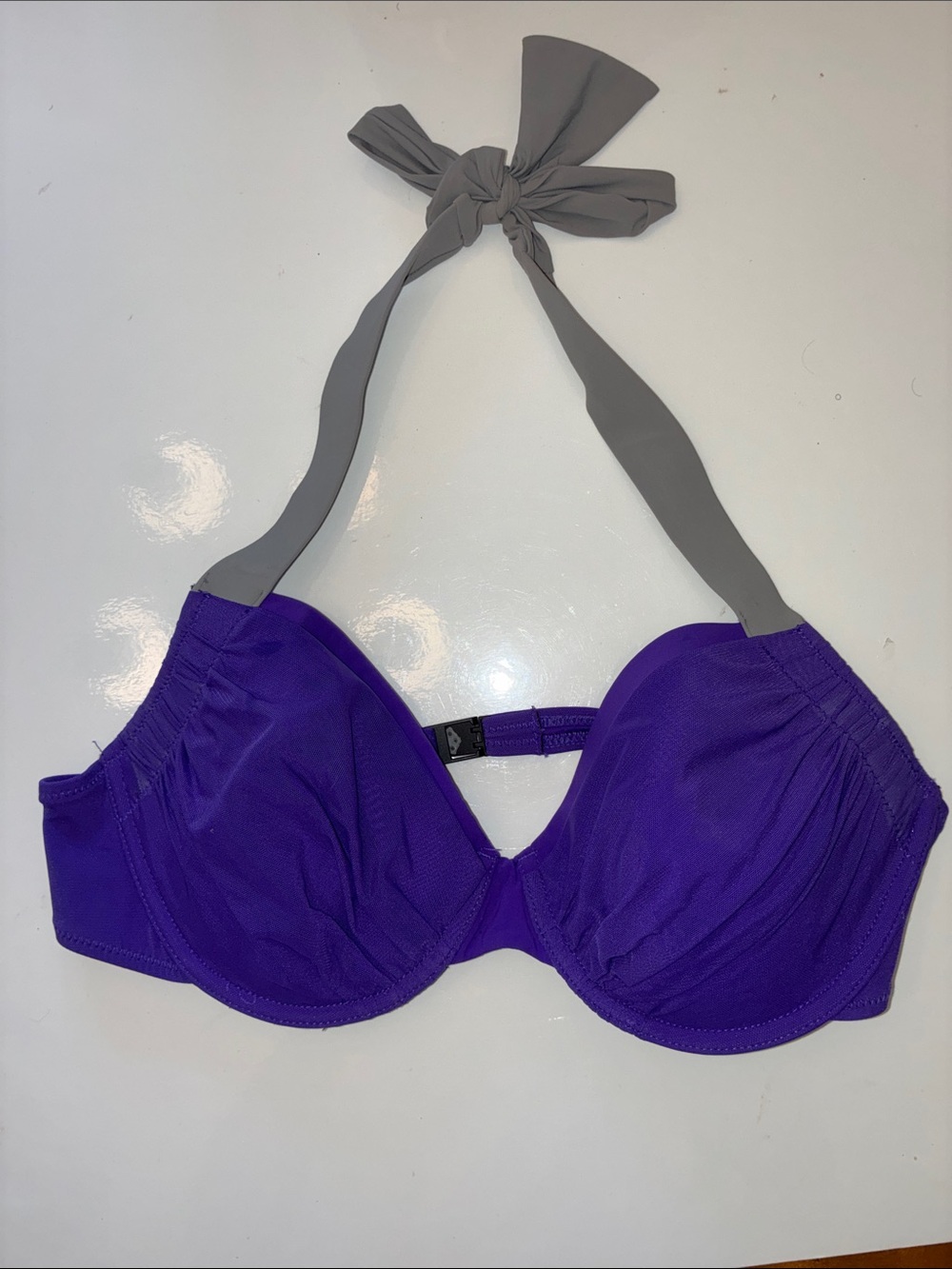 Gideon Oberson Purple Underwire Halter Bikini Top with Gray Ties